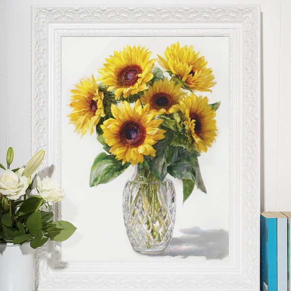 Watercolor Sunflowers in Crystal Vase Wall Art Print, Unframed - Luminous Floral - Picture 7 of 7